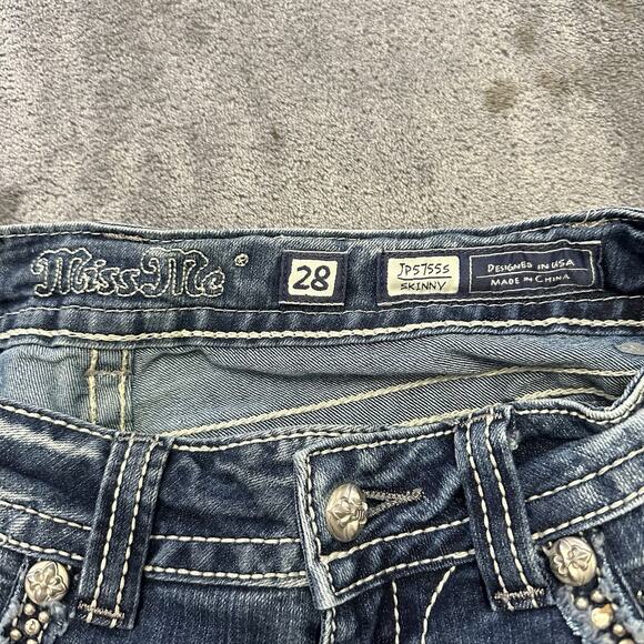 Miss Me Jeans Womens 28 Blue JP5755S Skinny Embellished Sequins Pockets Denim - Picture 4 of 13